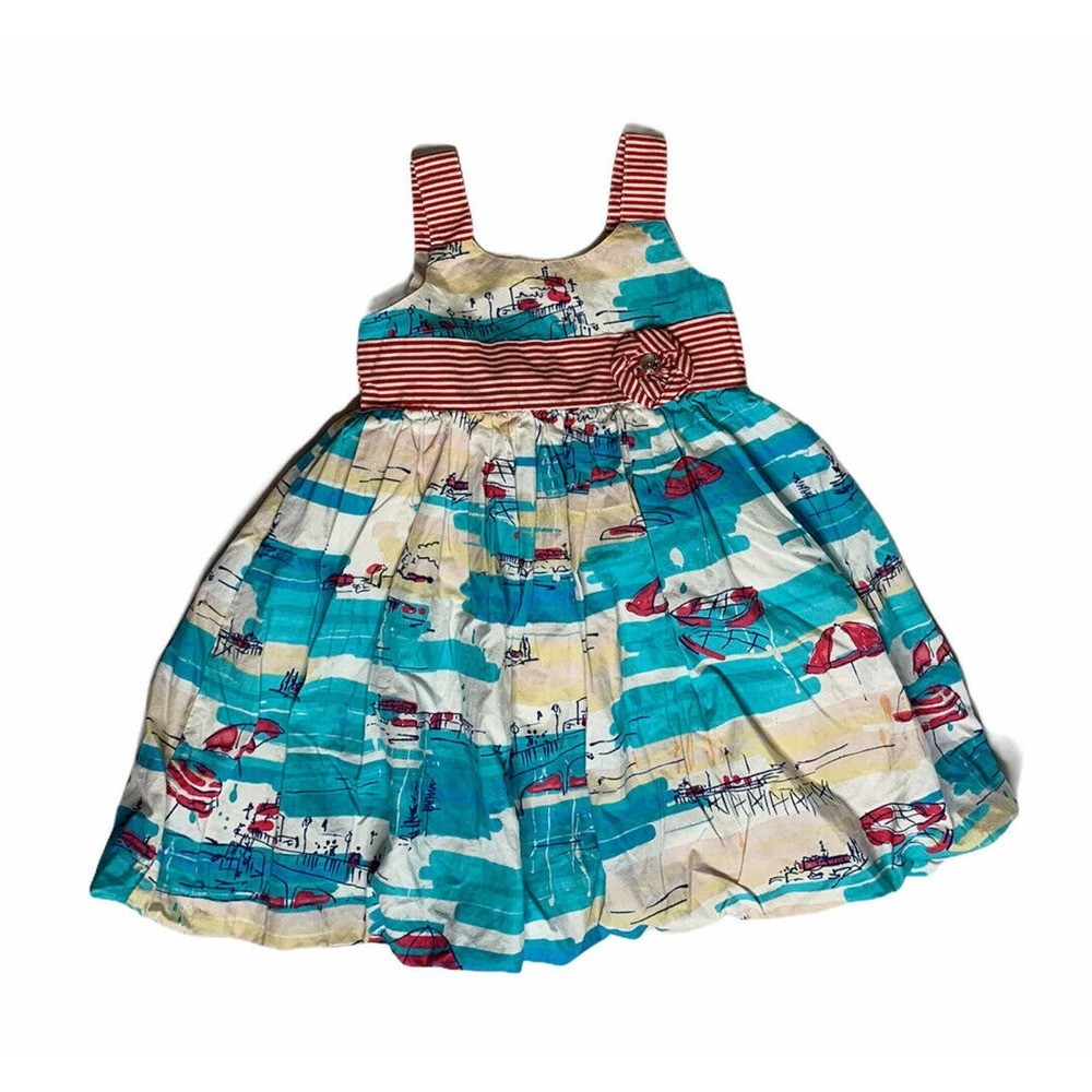 Girls Marmellata Red‎ White Blue Beach Scene Summer Sun Dress Size 5